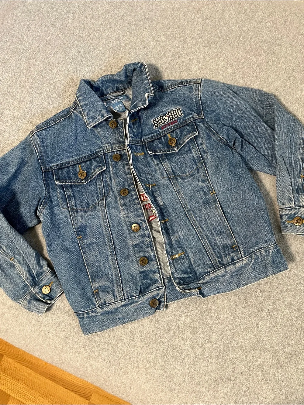 Kids Big Dog Trucker Denim Jacket Size 8 Embroidered Vintage